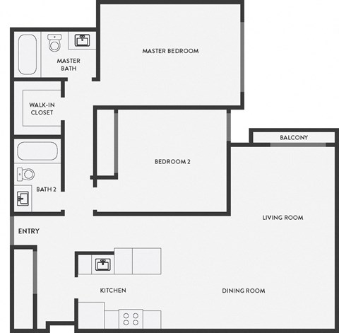 Floor plan for 2 beds, 2 baths, 1091 sqft